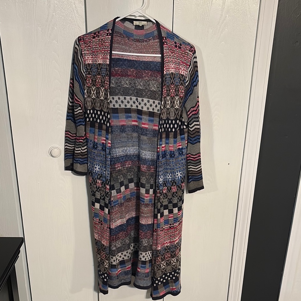 Multicolor Patterned Open Cardigan